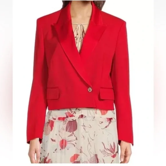 BOSS Hugo Boss “Joleara” Virgin Wool Blend Cropped Tuxedo Jacket - Picture 1 of 16